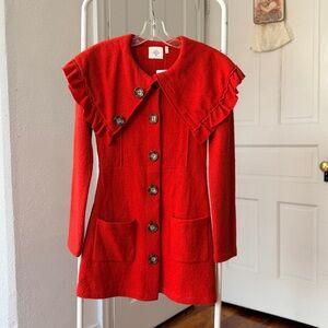 NOS NWT HWR Anthropologie exaggerated collar boiled wool coat in Red